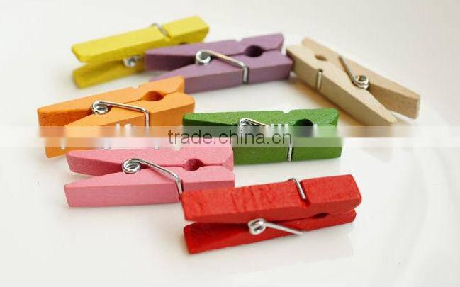 2017 hot sale promotion items handicraft colored plastic clip home decoration mini clothespin peg wooden craft clips