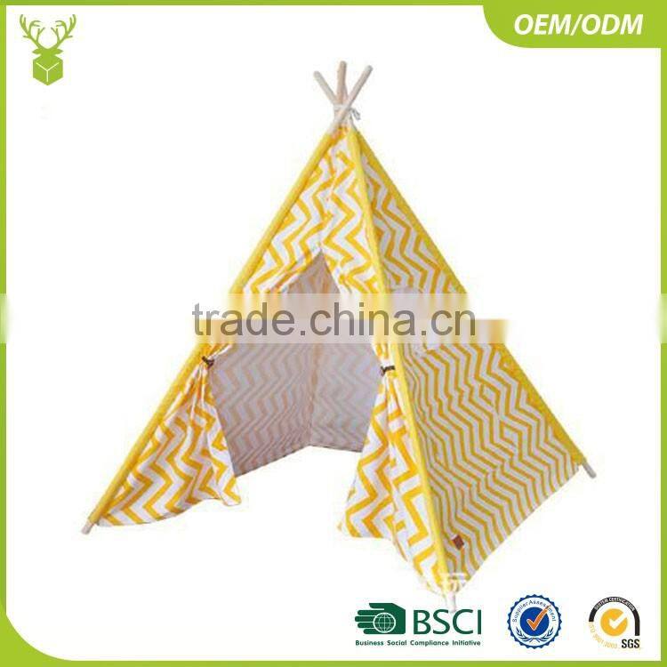 Cotton canvas wooden pole black striped kids teepee tent