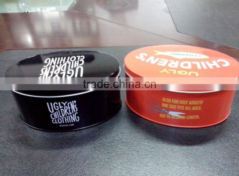 Oval shaped metal packing tin box