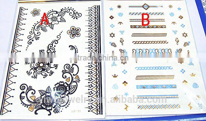 T001-026 How To Use Tattoo Sticker Mode Cheap Metallic Gold Glitter Necklace Butterfly Tattoo Sticker