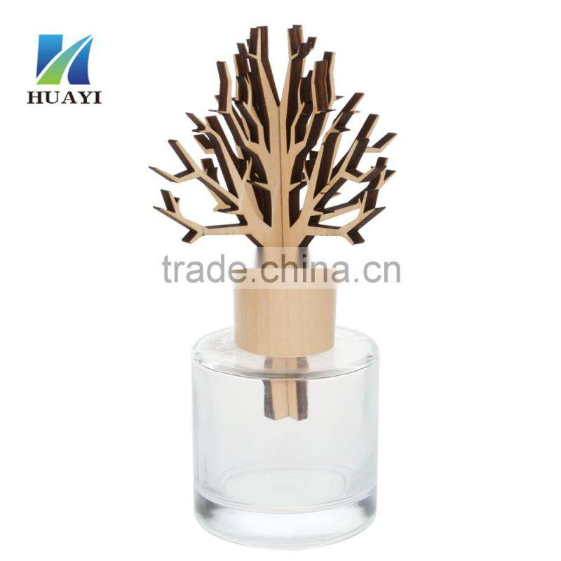 Glass candle jar Beech wood cover lid with White plastic cap 100mm