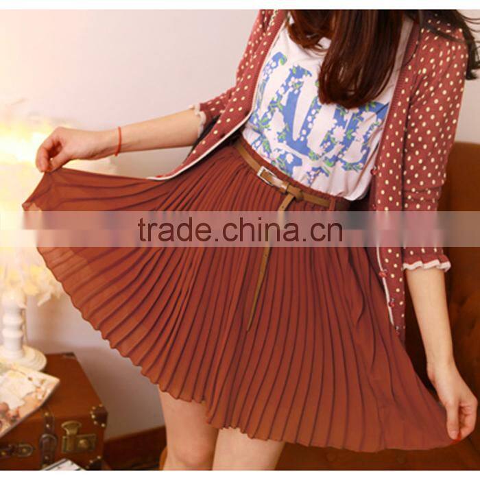 Summer Vintage Fashion Pleated Mini Skirts Sweet Girls Chiffon Waist Short skirts+Belt Designer Fresh Color Cool Clothing