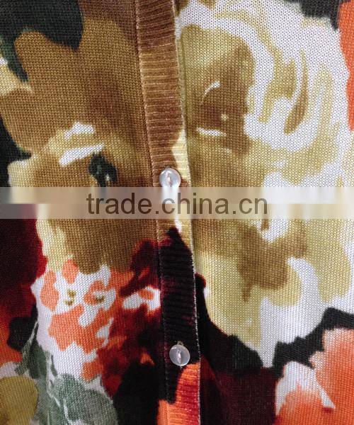 Women's V-neck no hand feeling reactive printing cardigan sweater