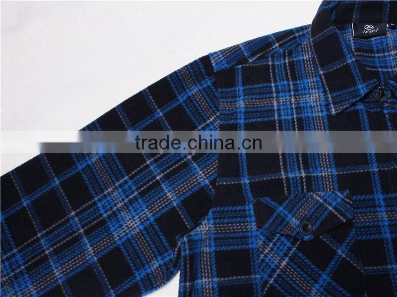2016 hot sale oem service menprinting plaids long style polar fleece jacket