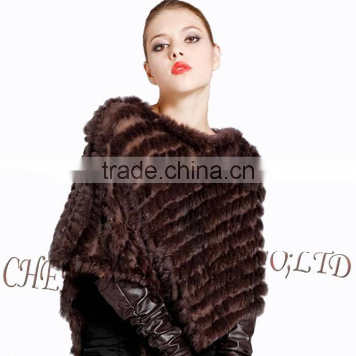 CX-B-13J Rabbit Fur Women Knitted Sweater Poncho Shawl