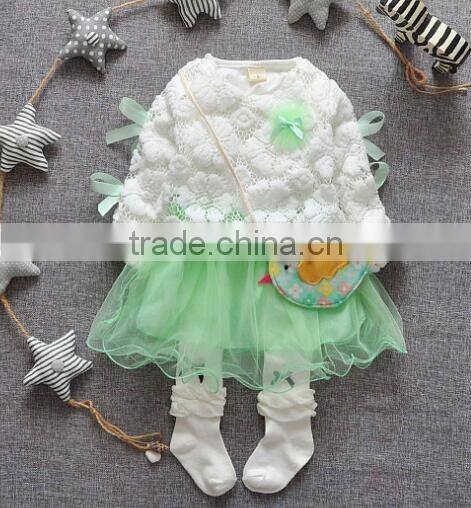 Top quality baby girls dress cheap long sleeve children princess lace top dress