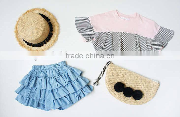 Denim Clolr 3 Layers Ruffle Shorts Stylish Kids Clothes Girls Shorts Wholesale