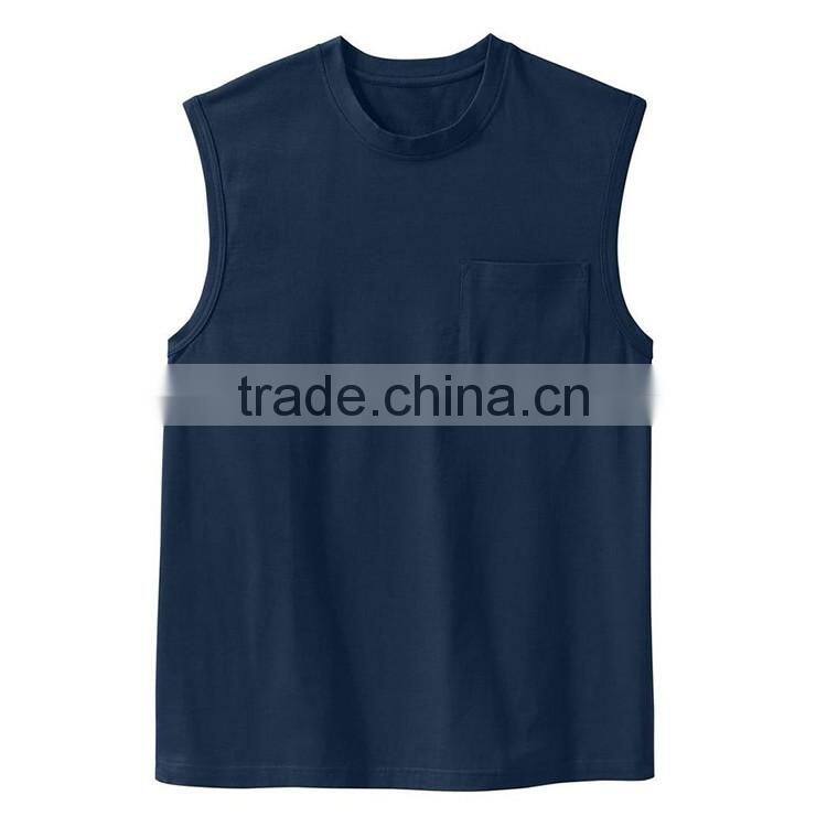 Bulk Different Color Mens Sleeveless 100% Cotton Blank Pocket T Shirt Wholesale