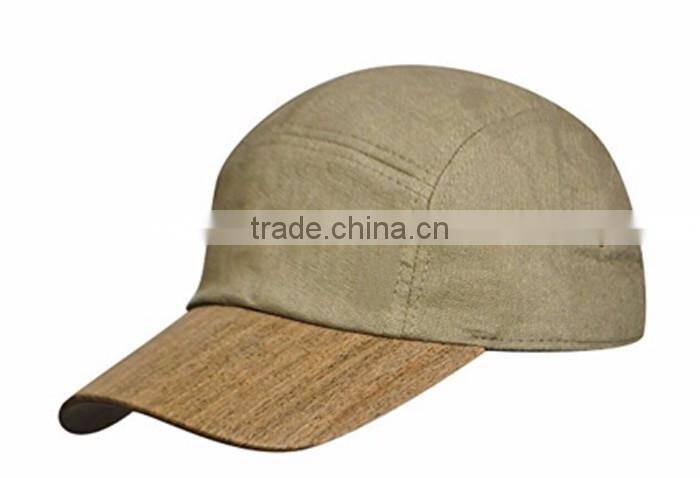 flip up brim custom cork wood brim 5 panel hat