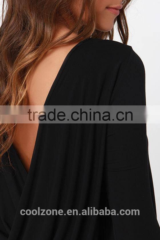 2015 fashion lady long sleeve twist back high neck backless blouse