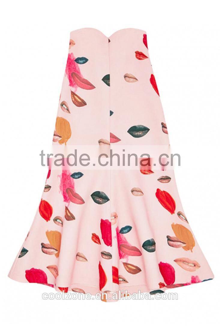 2015 New fashion Sulty Lips Print Midi Long Women Skirt Wholesale