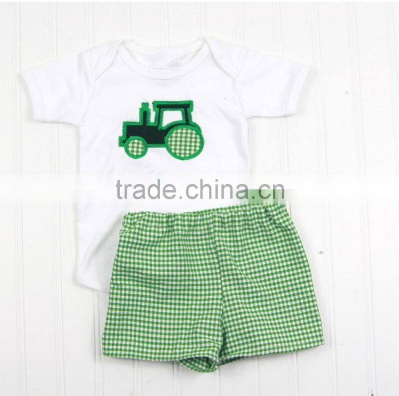 Factory price sale latest design baby clothes boy's embroidered green pickup suit