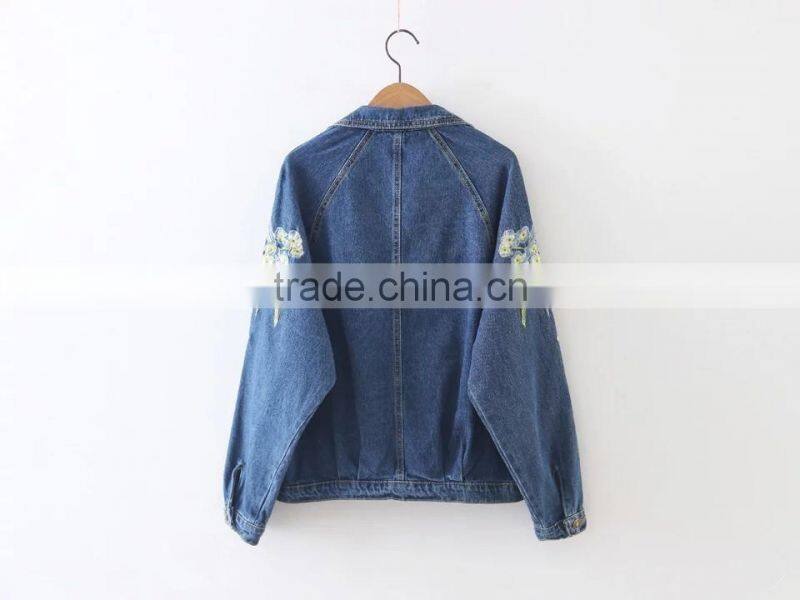 Ladies Autumn embroidered 100% cotton jeans jacket