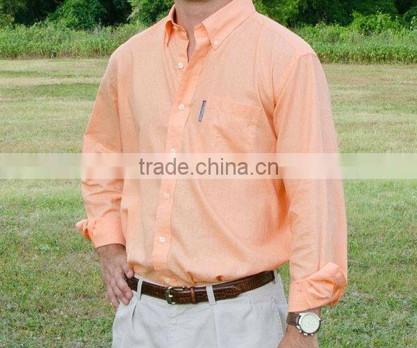 2016 new men's cotton linen long sleeve button down shirring barrel cuff pocket dress shirt