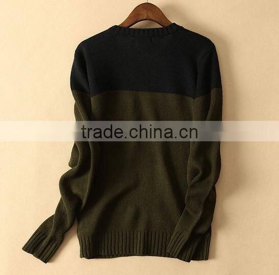 The long sleeve dark green round V neck knitting pullover casual men knitted sweater