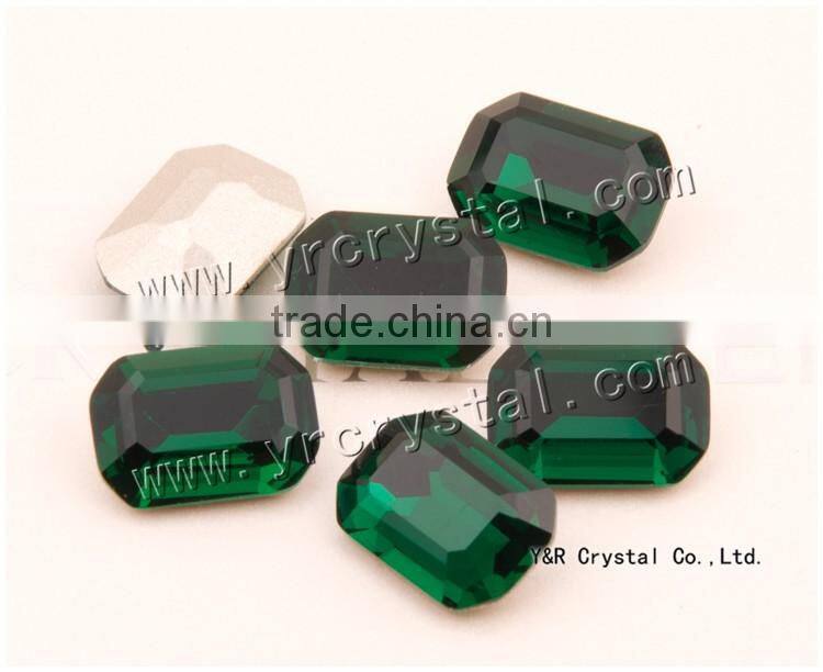 Octagon shape emerald 10*14mm 13*18mm sew on crystal beads for garment