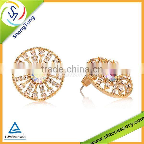 2015 Hot selling wholesale metal button earring rhinestone