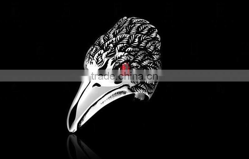 Men's Antique Black 316 S. Steel Eagle Head Ruby Eye Vintage Casted Spiker Punk Ring