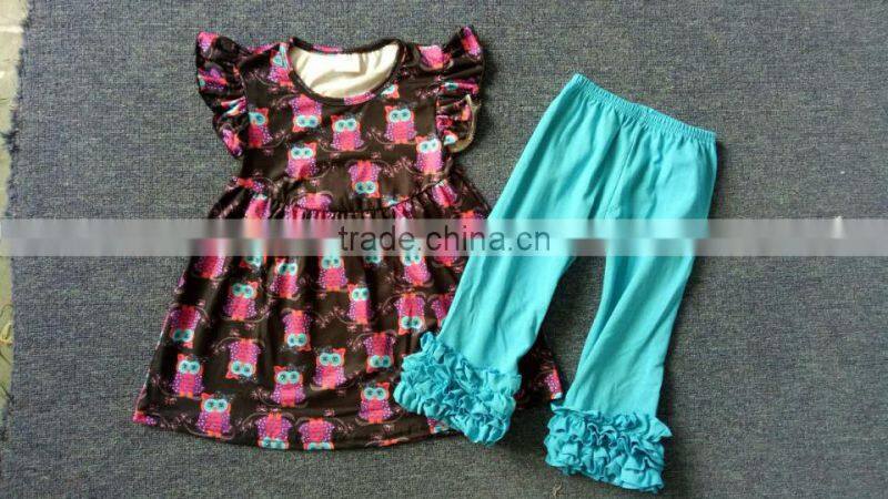 Smocked Children Halloween Raglan Clothing wholesale Girls Fall Boutique Outfits Ruffle Icing Pants For Children