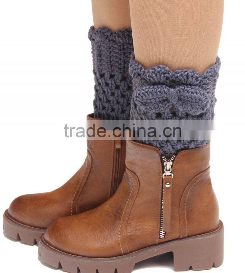 Hot Brown Women Knitting Snowflake Deer Shape Footless Knee Socks Leg Warmer