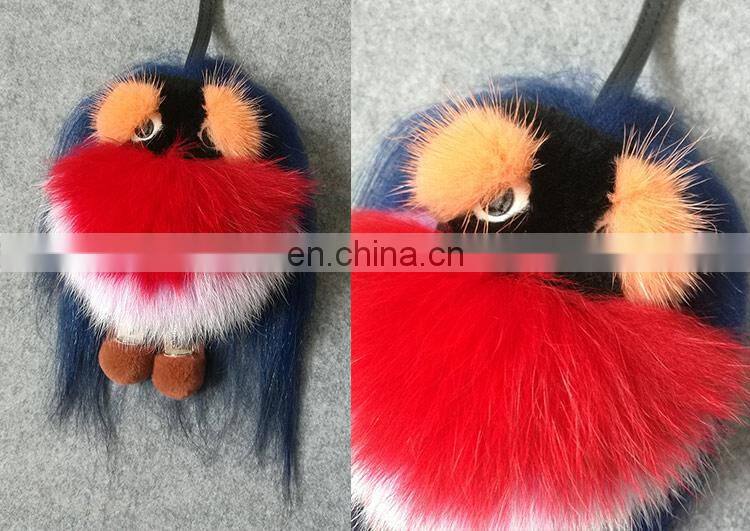 Luxury Colorful Fox Fur Animal Accessory / Fox Fur Bag Charm Key Chain