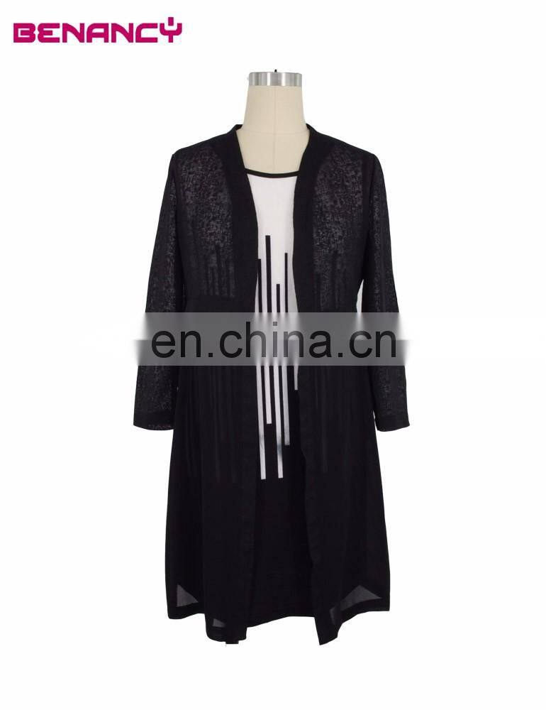 Fashionable Black and White Hit Colour Two Piece Vest Dress And Long Blouse Cardigan For Women Everyday Wear