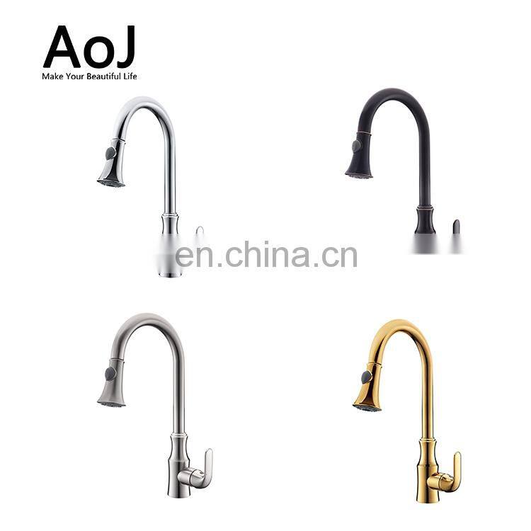 Economic brass kitchen faucet single handle pull out mixer tap gold plated kitchen sink faucets