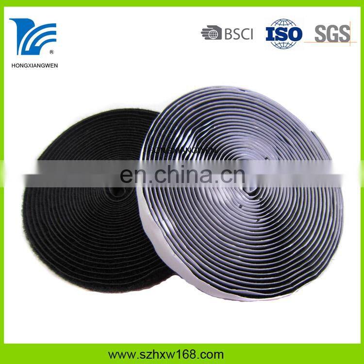 Black durable adhesive hook and loop tape roll