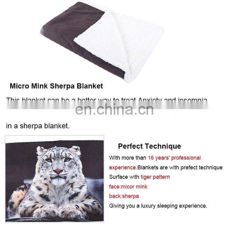 Cheaper Price Custom Tiger Print micro mink sherpa fleece 3d blanket throw