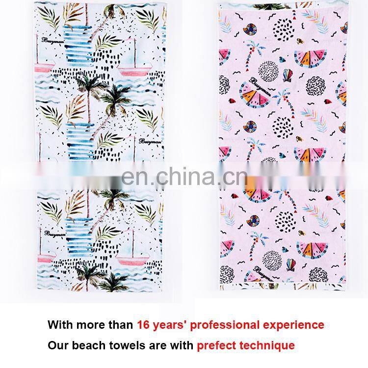 Hot sale home textile 100% cotton digital printed double sides soft towels velour beach towel with logo