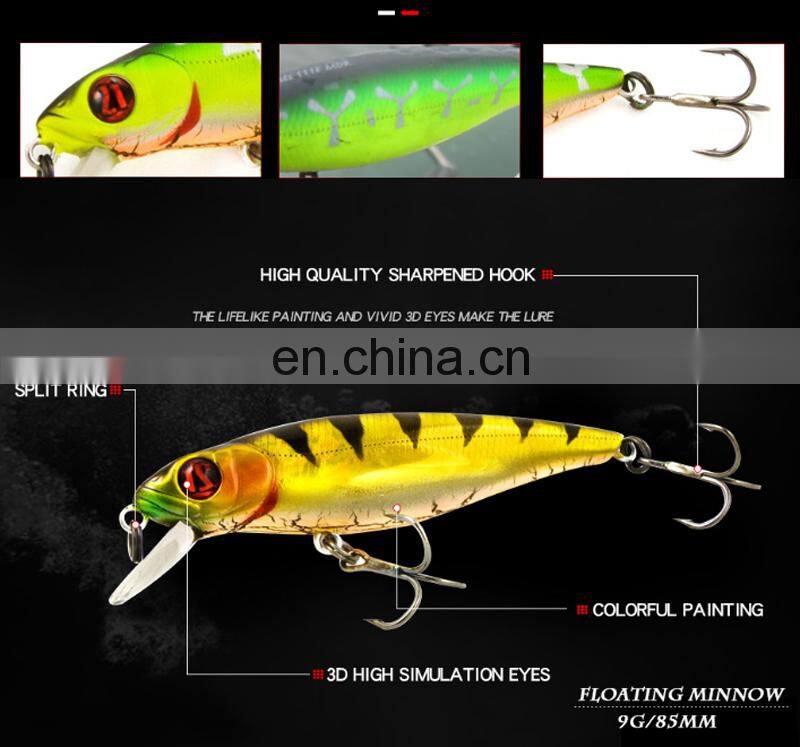 85mm 9g Hot Sale Wholesale Freshwater Fish Biat New Design Colorful Hard Minnow