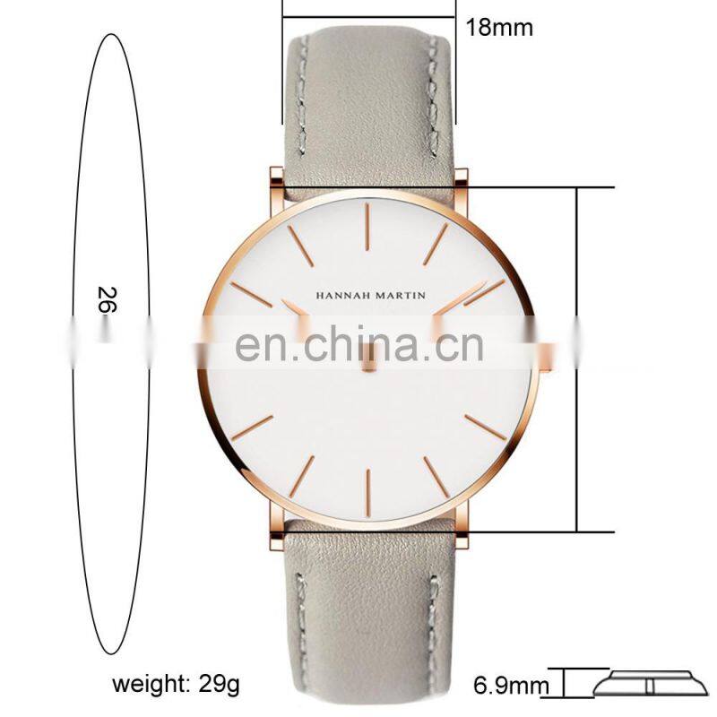 Hannah Martin Fashion Women Watches Casual Leather Waterproof Wristwatch Elegant Quartz Watch Women CB36