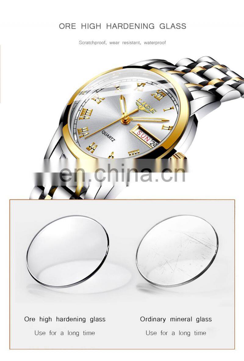 Lige 10007 New Stainless Steel Women Quartz Watch Waterproof Calendar Luxury Watches ladies Relogio Feminino