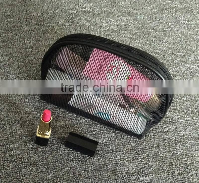 Semicircular transparent makeup bags black net hollow cosmetic bag makeup websites