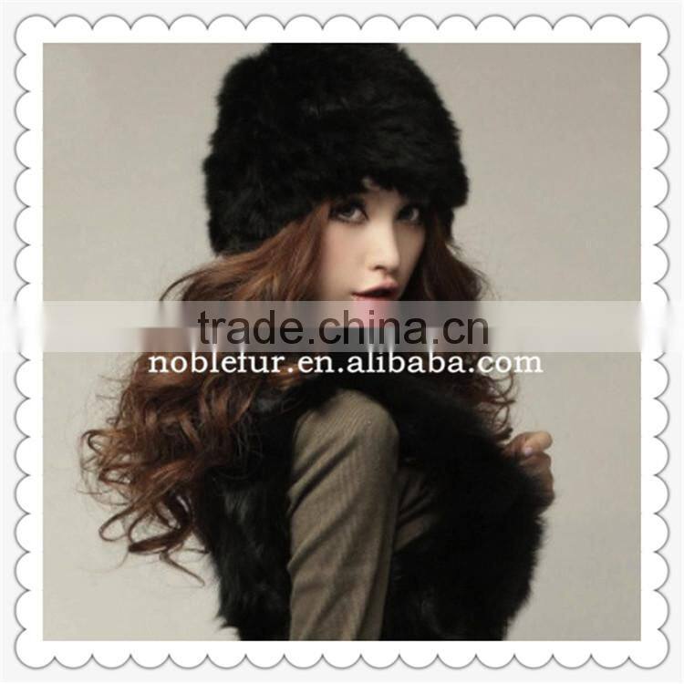 2015 elegant and graceful plain solid color rabbit fur beanie hat