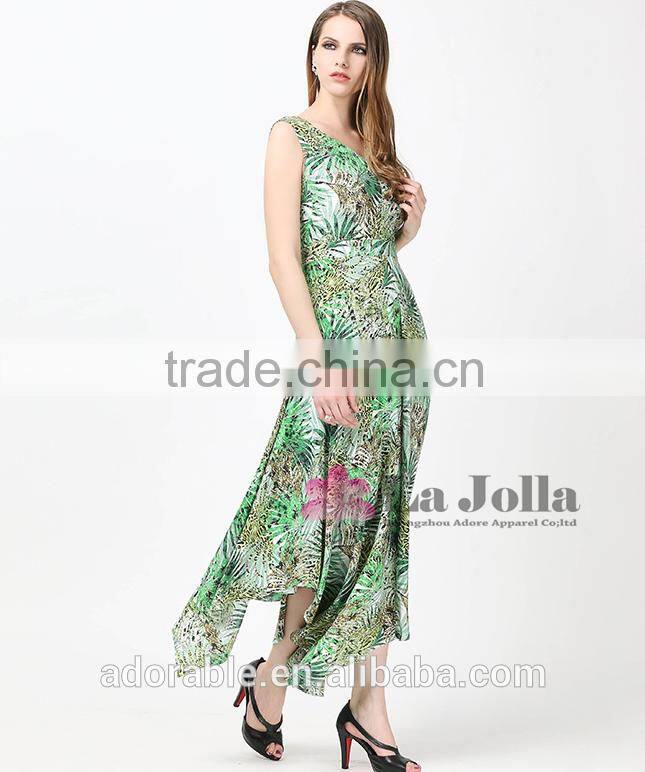 2016 Latest fashion style floral print halter maxi woman chiffon dress