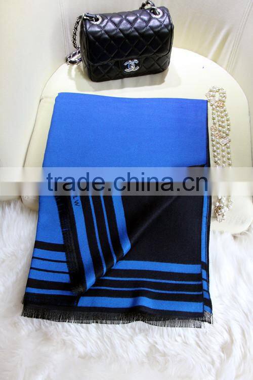 High Grade Fashion Women Brand Navy Blue Wool Cashmere Scarf Pashmina with Fringes