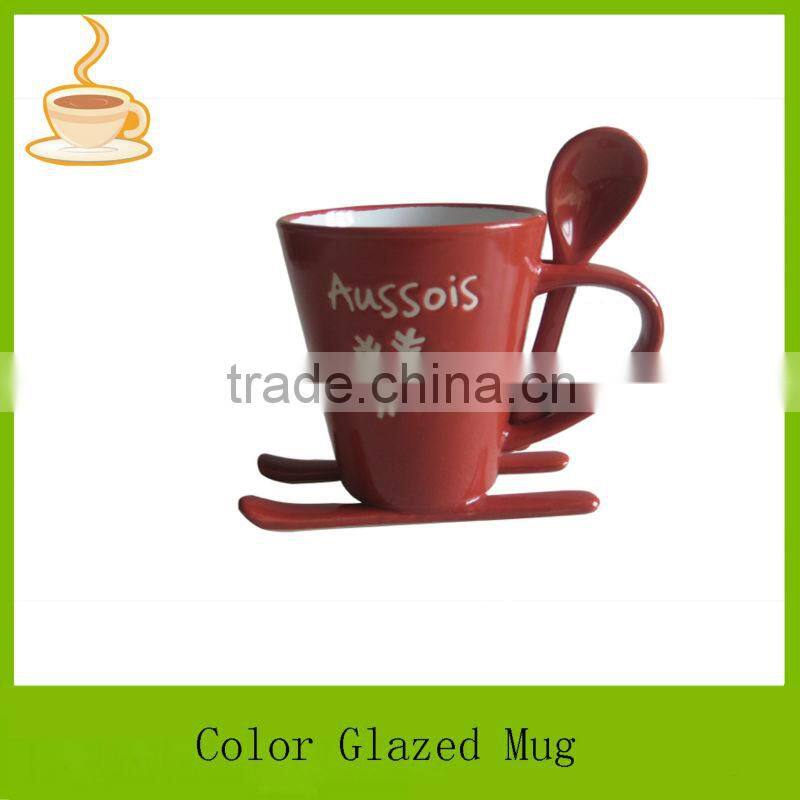 Ceramic travel mug, Travel coffee mug with spoon LJ-4187