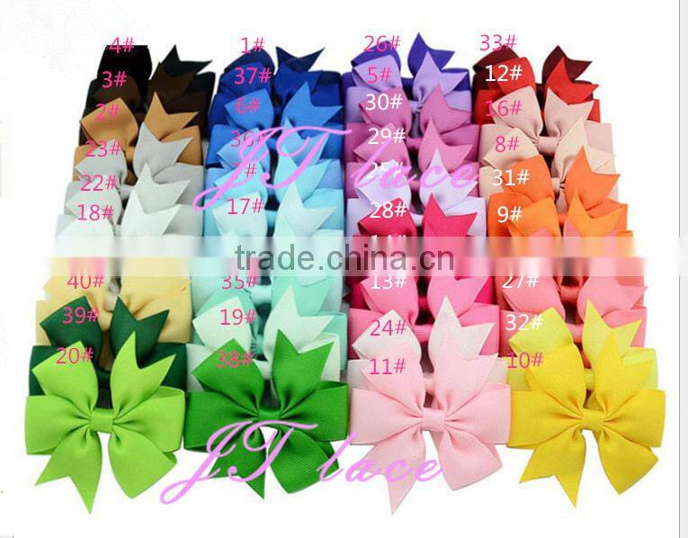 Vertical stripes hair bow - rhinestone hair bow - ribbon hair bow button centre