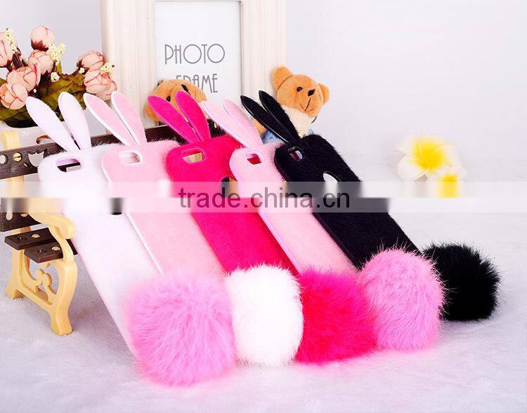 Soft TPU Genuiue Rabbit colorfull Fluffy Fur Tail Ball Phone Case Lxuxry Phone Case for Iphone and for Samsung