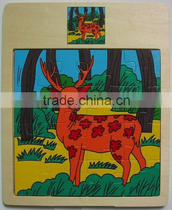 Hot selling educational wooden toys deer plane puzzle