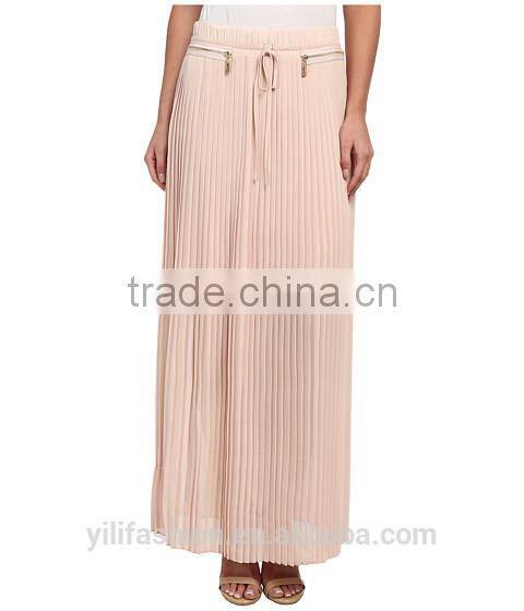 Maxi skirt with accordion style design Elastic waistband long dress