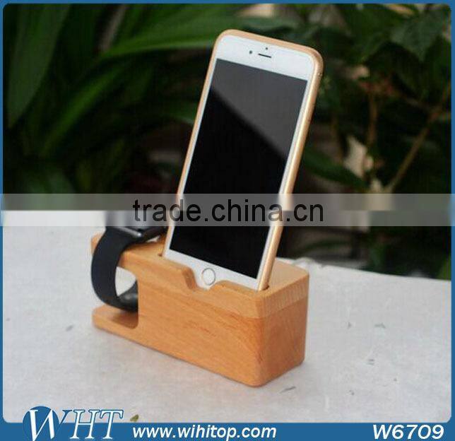 2015 New arrival wood display stand for iPhone 6, wood charger stand for apple watch mobile accessories