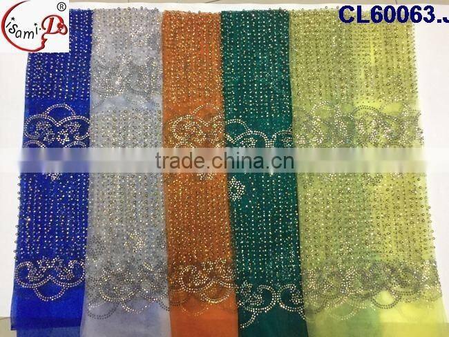 CL60063 Wholesale price top grade quality women white beaded wedding lace fabrics ,tulle french lace with stones