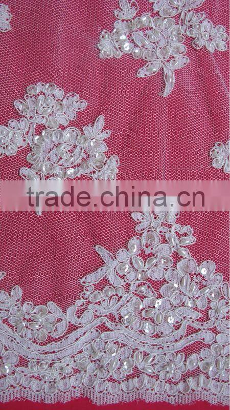 Narrow Short Full Beaded Ivory Corded French Lace Trim