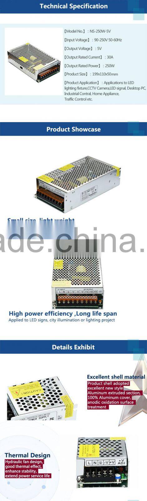Original factory sale 250W 5V Normal Indoor Series LED Power Supply with CE ROHS