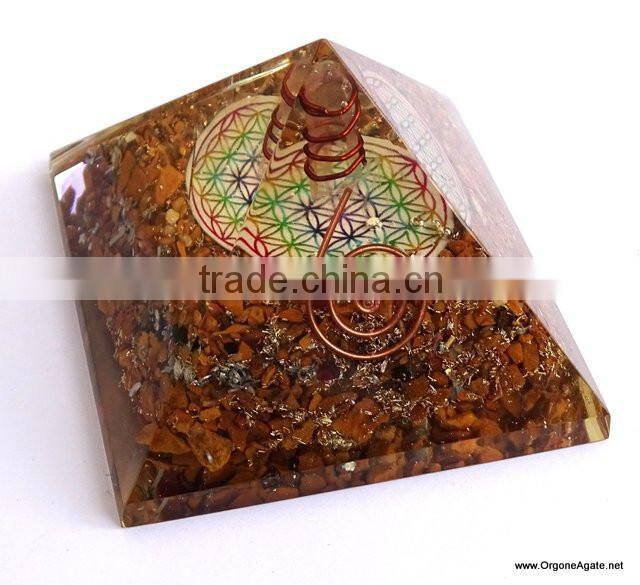 Big Orgonite Yellow Aventurine Pyramid With Flower Of Life Symbol And Crystal Point