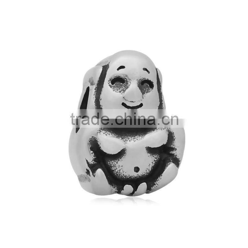Buddha Maitreya Titanium Stainless Steel Vintage Large Hole European Charm Beads Religion Jewelry Accessories SEB-LG315