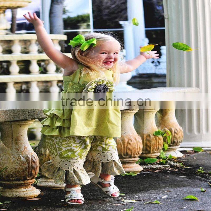 2016 hot sale fall winter floral print matching black leggings little girls boutique outfit