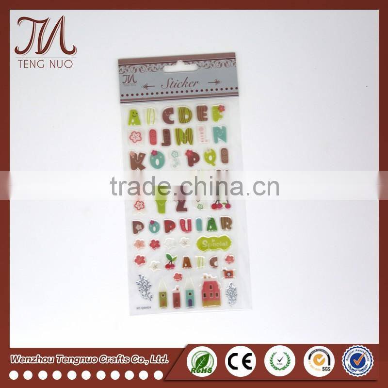 Customized Cartoon Alphabet Letter Crystal Plastic Sticker For Kid